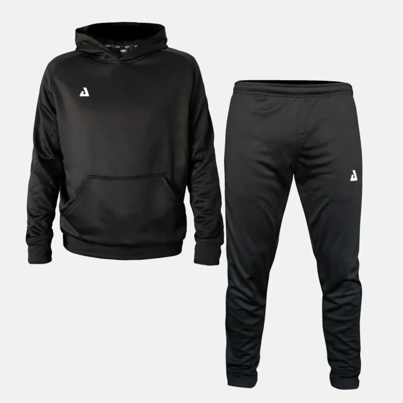 KOSA Elite Hoodie & Joggers Set – Svart mjukisset för herr i funktionsmaterial. Inkluderar hoodie och matchande byxor.